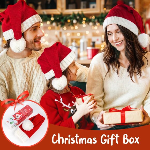 Santa Hat Christmas Hat Xmas Adult Women Men Washable Fade-restant Knitted Soft - Picture 2 of 9